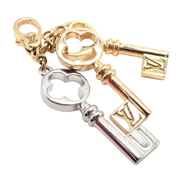 Rare! Louis Vuitton LV 18k Tri Color Gold Enamel Heart Three Keys Charm Pendant - Picture 4 of 8